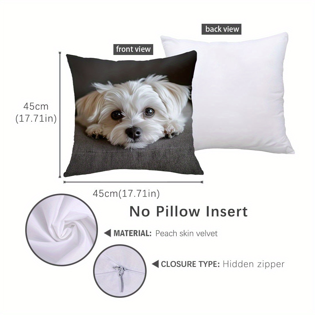 E-shop 1 Stück Realistischer Hund Kissenbezug 17,71x17,71 Zoll (45x45 cm) – Zeitgenössisches Design mit Reißverschluss, Maschinenwaschbarer