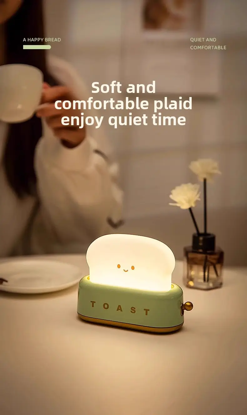 cute bread machine night light with adjustable brightness usb rechargeable led toast light modern   for bedroom bedside timer sleep aid perfect gift for home decor bedside lamp   design durable plastic Product details 7