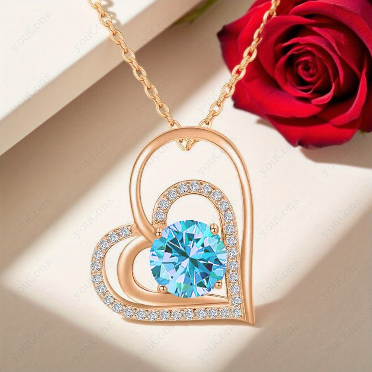 Luxury Light Blue Synthetic Zirconia Heart-Shaped Pendant Necklace