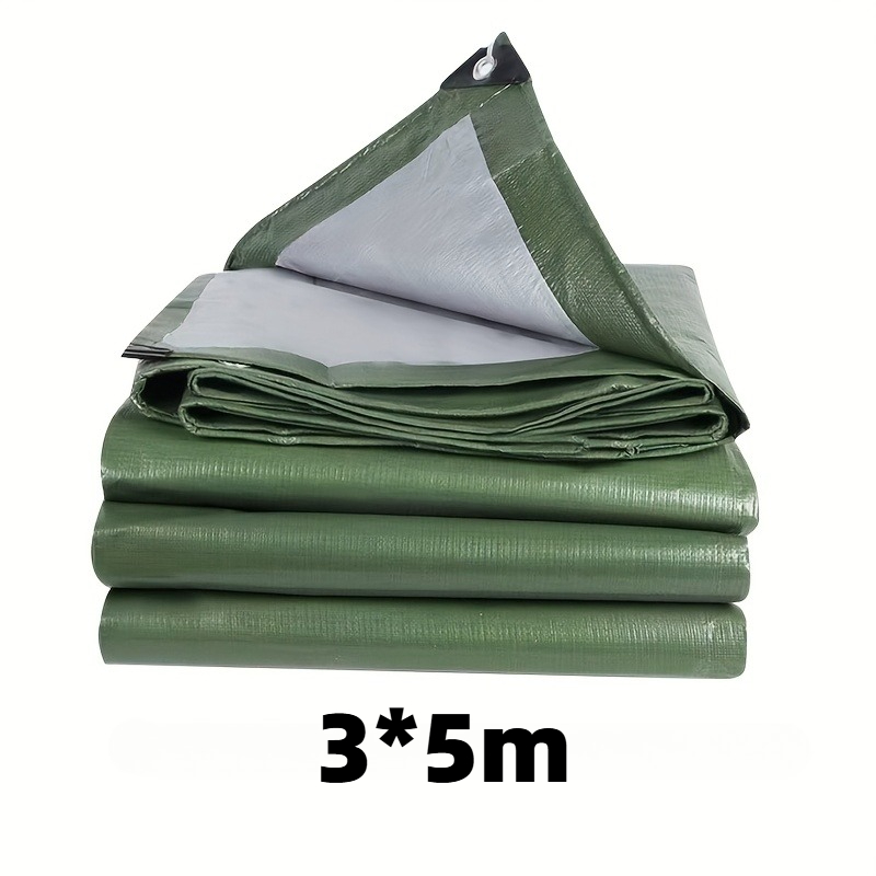 TEMU Waterproof Tarp - 1pc Heavy-duty Pe Material, Military Green & Silvery, Effective Rain Protection For Outdoor Shelters, Camping Tents, Ground