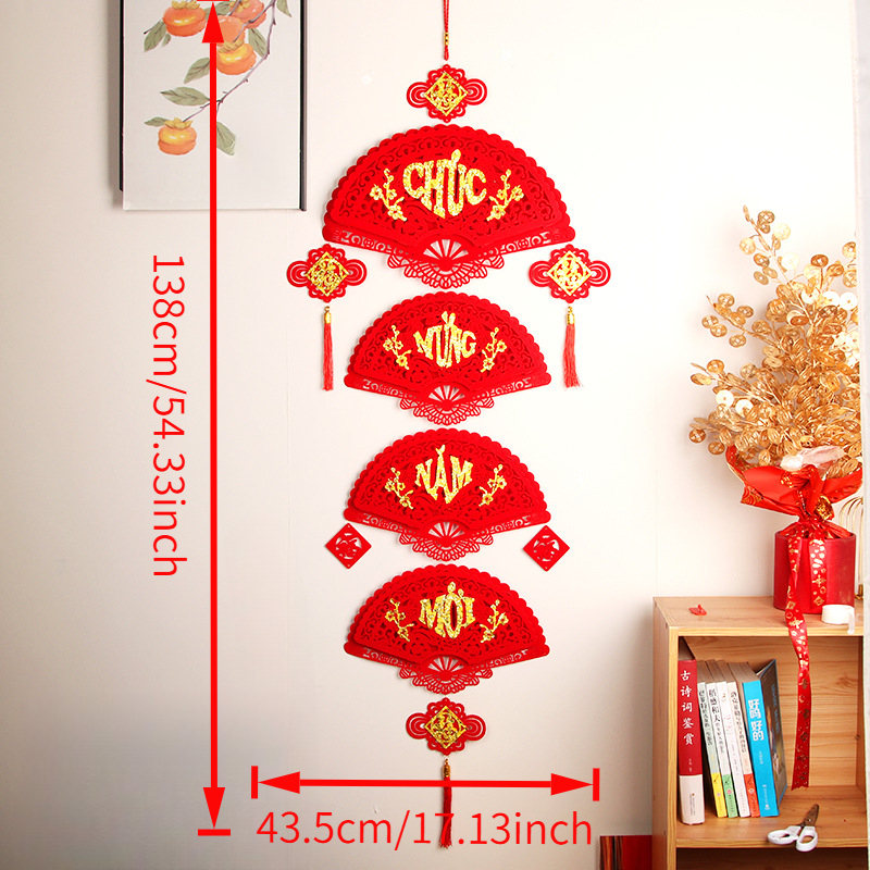 TEMU 1pc Felt Fabric Tassel Hanging Fan, New Year Festival Decoration Hanging Ornament, New Year Scene Arrangement Fan-shaped Non- Fabric Decoration