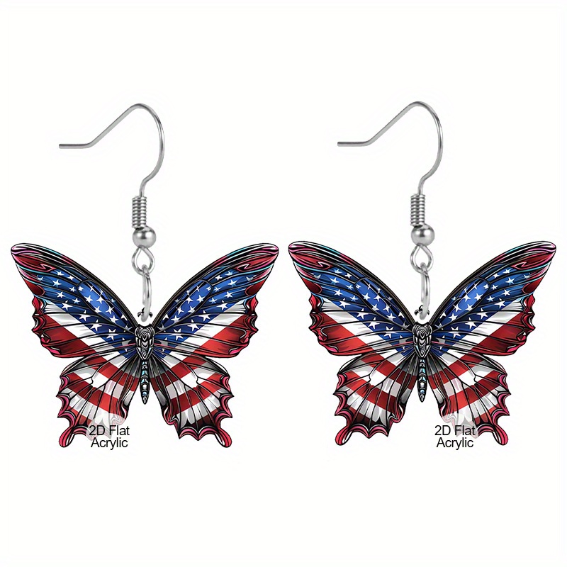 TEMU 2d Flat, 2d Flat Double-sided Acrylic Earrings With American Flag Design - Hypoallergenic Day & Memorial Day Party Jewelry Gift For Women, 2d