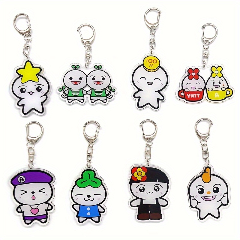 TEMU 2d Flat, 2d Flat Keyring Packs, 8pcs Kpop Simulation Keychain Set - Cute Anime And Bag Charms, Ideal Fan Gift, Decorative Keychain Set |