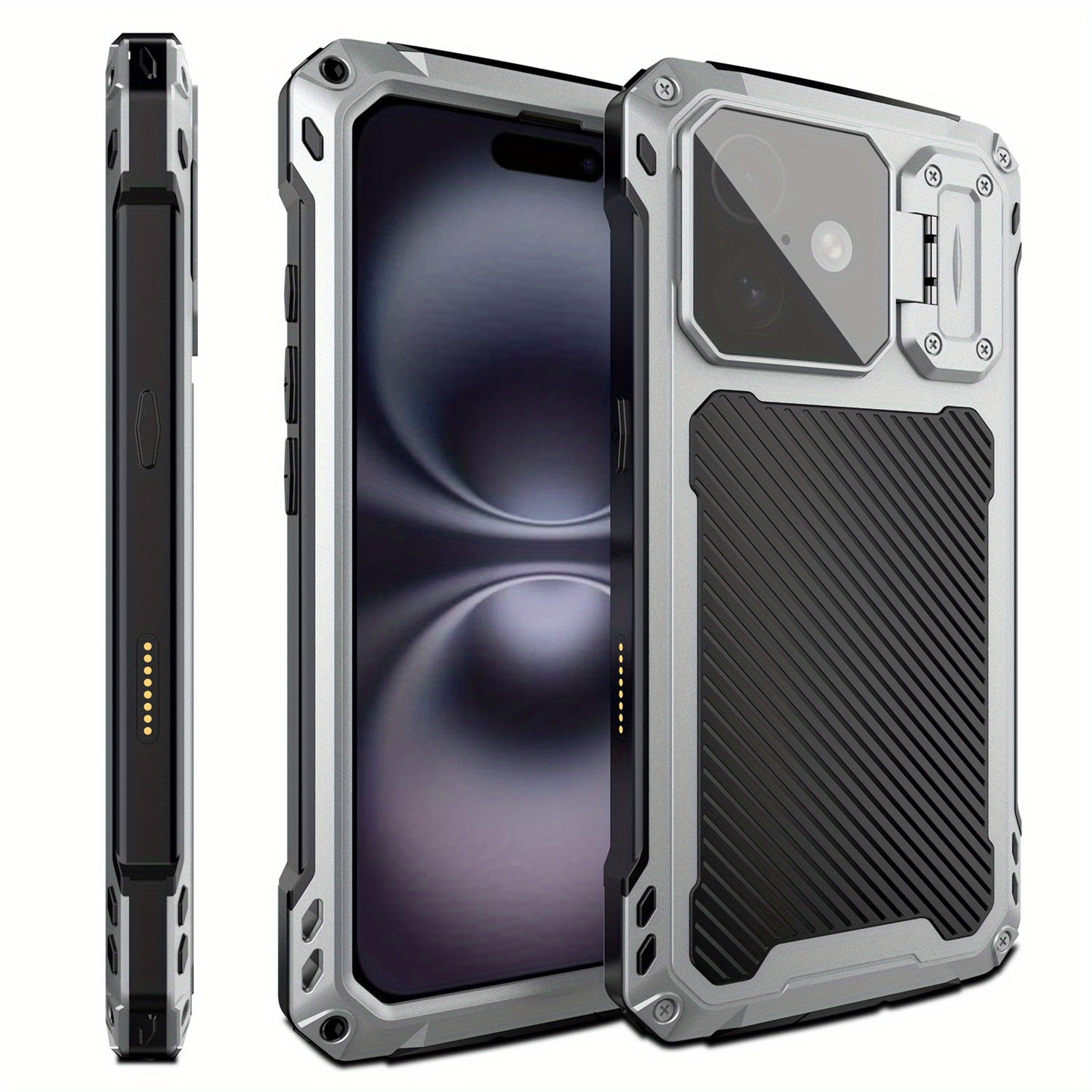 Phone case: for iPhone 16 15 14 Pro Max 16 Plus Metal Case with  Cover & Stand [Compatible with Magnetic] [Built-in Kickstand] Heavy Duty Rugged Magnetic Phone Case