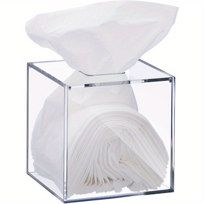 modern clear square tissue box holder bathroom countertop organizer with lid space saving facial tissue dispenser compatible with most brands for living room bedroom or office decor tissues not included tissue holder bathroom   functional design Product details 1