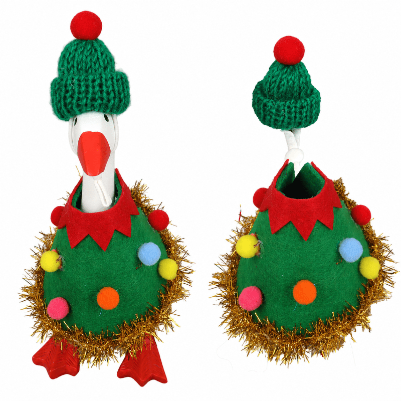 TEMU 2pcs Set/clothes + Hat, Christmas Goose Costume Accessories, 7cm Statue Goose Decorative Clothing Set, Red Knitted Hat Santa Claus Bodysuit Set,