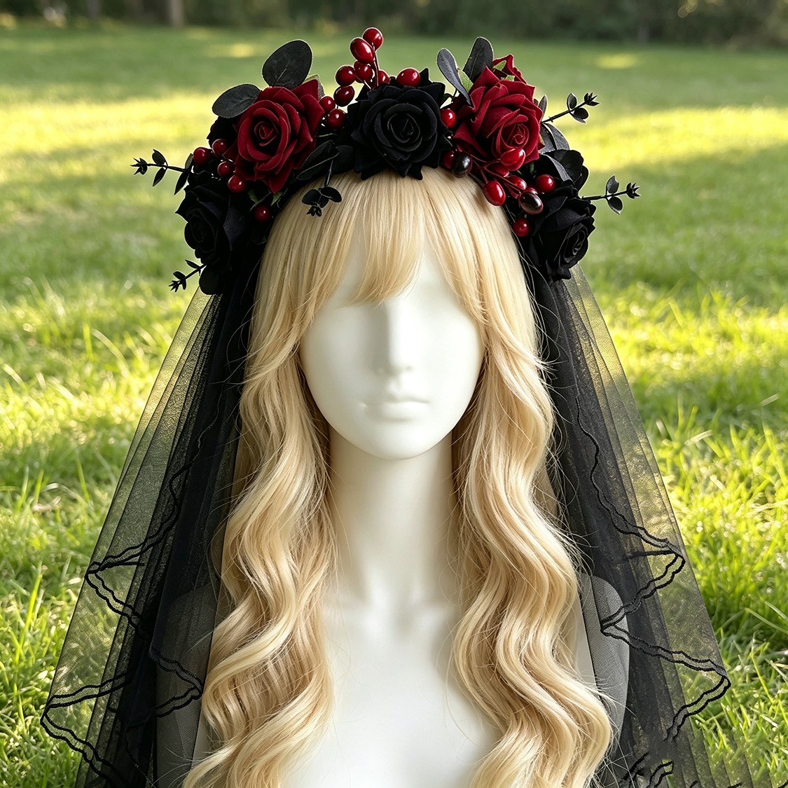 TEMU 2pcs Wreath   Veil With Black Tulle Bow, Gothic Dark Style Wedding And Halloween Bridal Veil, Suitable For Halloween Themed Parties, Dark Style