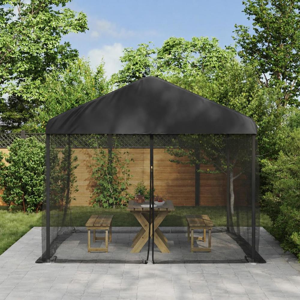 Gazebo Net, Fine Mesh Insect Screen With Zipper, Breathable Polyester Outdoor Patio Canopy Enclosure, Black, 4x3x2m
