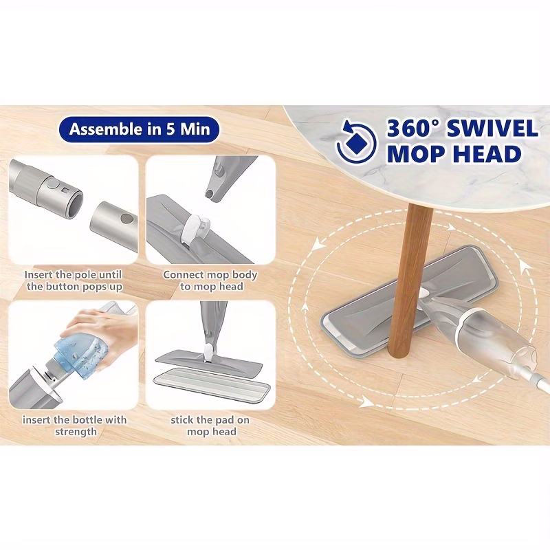 a spray mop for floor cleaning featuring a microfiber floor mop a wet dust mop for hardwood floors a flat mop floor cleaner a reusable bottle and with 2 washable pads suitable for wooden tiles decorative panel flooring Product details 3