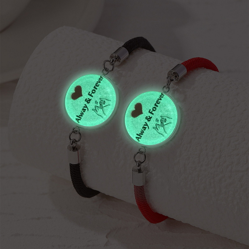 Image of 2pcs Luminous Sun And Moon Couple Bracelets - Glow In The Dark Matching Rope Wristband - Promise Gift For Boyfriend Girlfriend