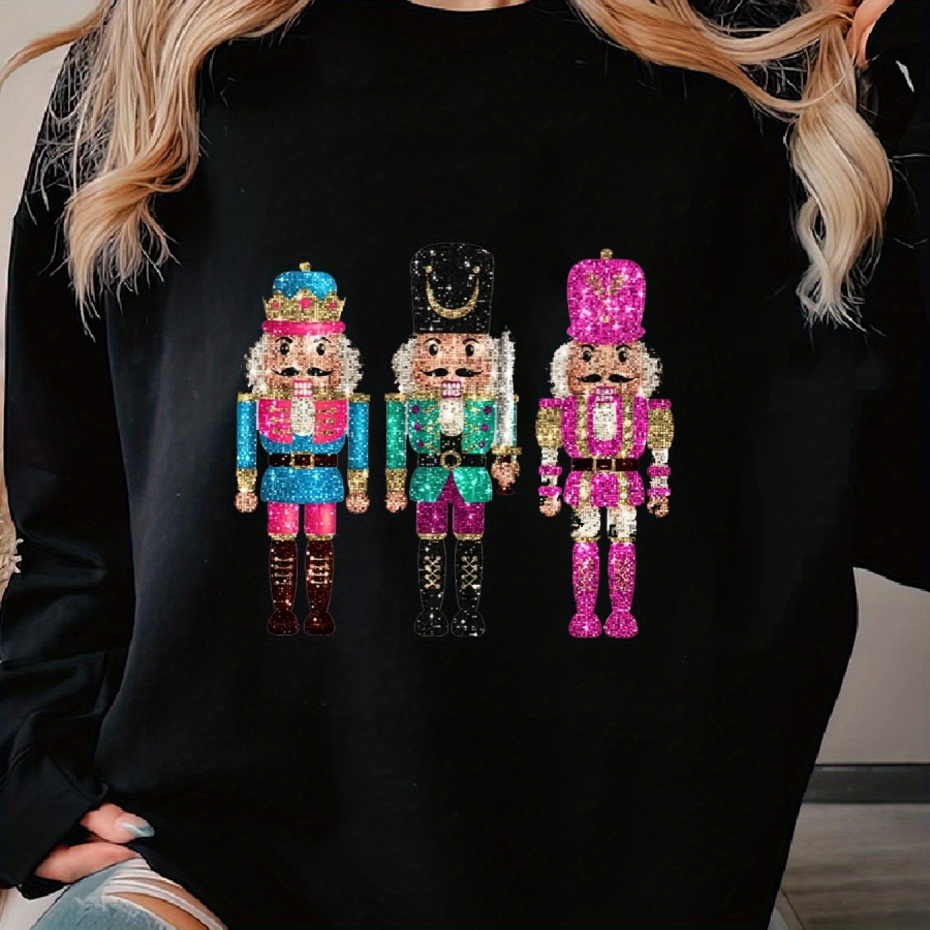 

Christmas Nutcracker, , Christmas, Christmas Party 's Cozy Pullover Sweater, Casual Long Sleeve Crew Neck Sweater For Sports