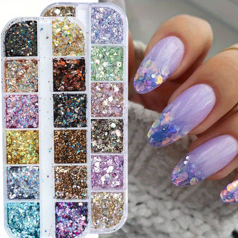 

24 Grids Art Sequins Mermaid Holographic Sparkly Flakehexagon Slices Diy Charms Accessories