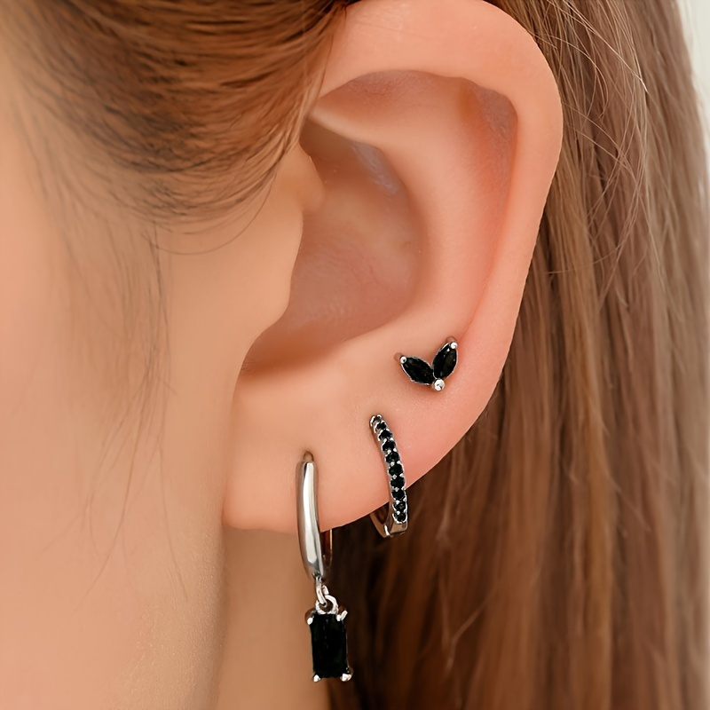 TEMU 3-pair Punk Style Women's Earring Set - Perfect For Daily Wear, Concerts, And Parties