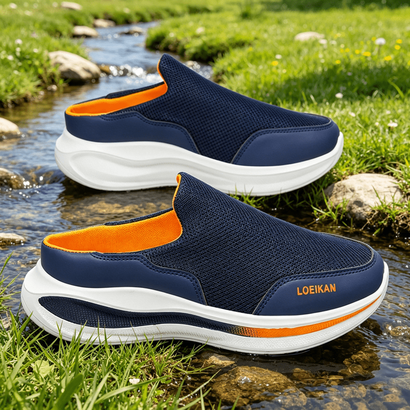 TEMU [sneakers] Loeikan Trendy Versatile Men's Outdoor Camping Casual Hiking Shoes Summer Thin Breathable Mesh No-heel Half-slipper Lazy Shoes