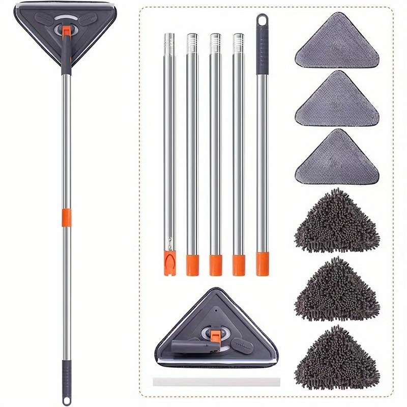 TEMU 85-inch Extendable Wall Cleaning Mop With 360-degree Rotating Long Pole, Includes 6 Microfiber Replacement Pads, Lightweight And Effort-saving,