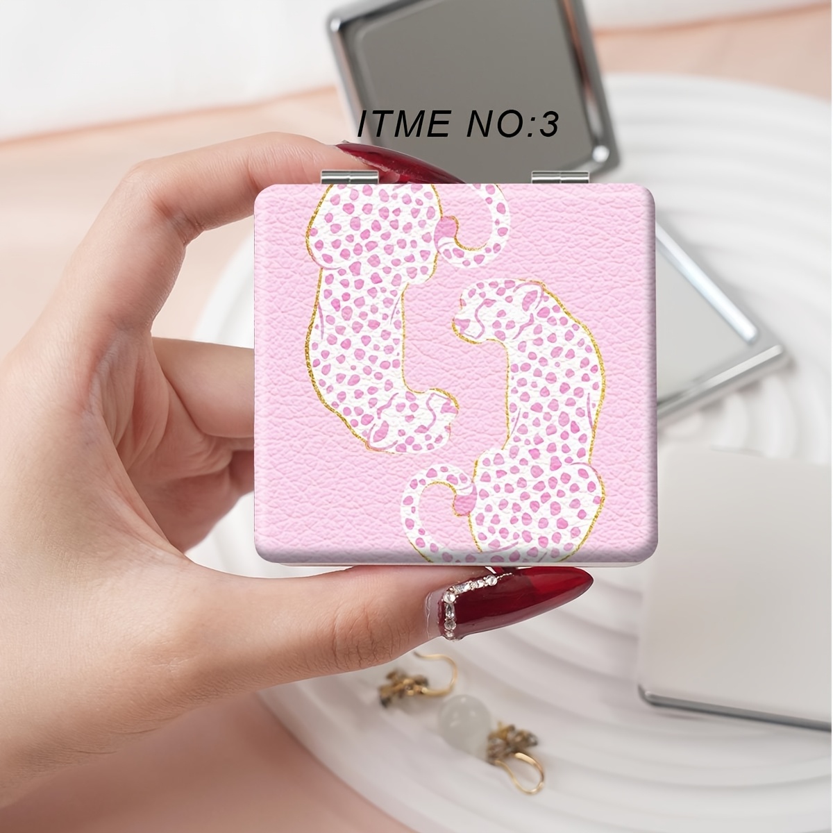 Girls' Portable Folding Mirror with Leopard & Tiger Patterns