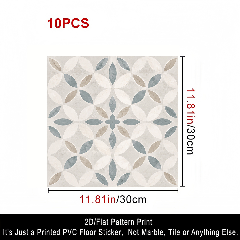 TEMU 10 hojas de pegatinas autoadhesivas 2D para suelo de 11.81×11.81 pulgadas, calcomanías de vinilo de de cuero resistente al con geométrico de
