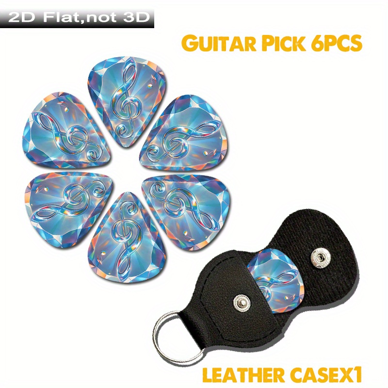 TEMU This Set Of 6 Flat Guitar Picks With A Blue And Orange , Featuring A Surface Resembling Cut Diamonds. Is With A Treble Clef, While Small Musical
