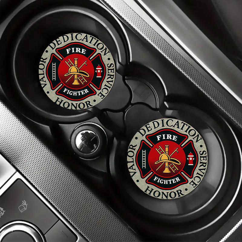 TEMU 2pcs Set Firefighter Badge Pattern Acrylic Car Coasters, Anti-slip, Waterproof, Durable, Suitable For Car, Office, Home Desktop Cup Mats