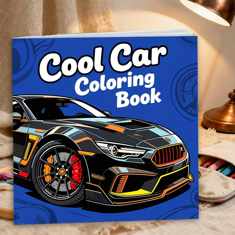 TEMU 1pc "cars" Themed Coloring Book, 24 Pages Of Exquisite Car Patterns, 7.87x7.87 Inches, Suitable For Halloween, Thanksgiving, Birthday, Christmas