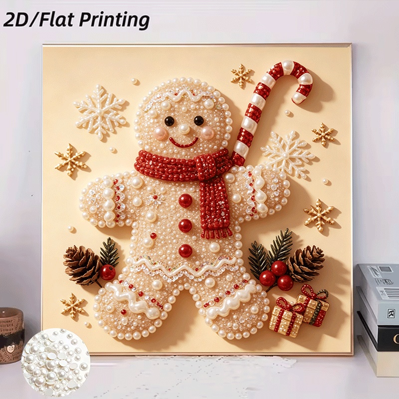 TEMU New 2d Pearl Painting, Warm- Pearl Christmas Gingerbread For Man Diamond Painting Diy Craft Kit, Bedroom Entryway Holiday Gift, Kit, Diy Drill