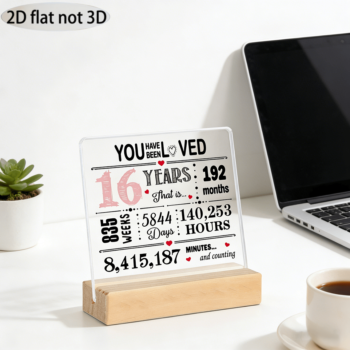 TEMU 2d Flat, 2d Plane Acrylic Time Counting Commemorative Ornaments, Plane Printing 16th Birthday Growth Commemorative Ornaments, Adult Ceremony