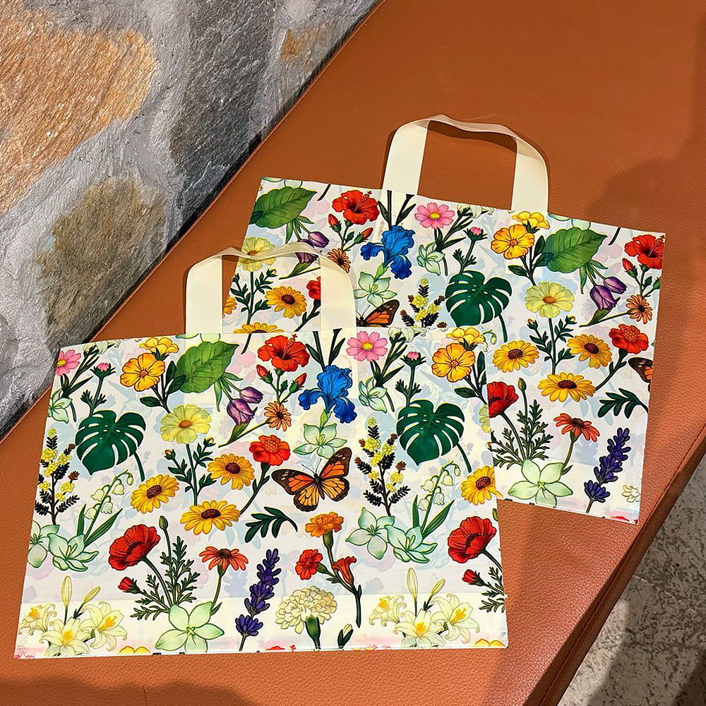 TEMU Gift For Her/him 12pcs Artistic Floral Print Tote Bag, Reusable Large Capacity Shopping Handbag With Butterflies, Lightweight Foldable Shopping