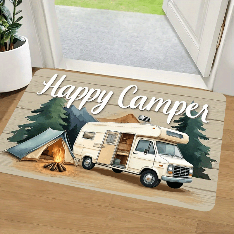 TEMU 1pc Floor Mat Suitable For Laundry Room, Farmhouse Kitchen & Bathroom With Campfire, , Rv/camping Tent Decor, Machine Washable For Entryway,