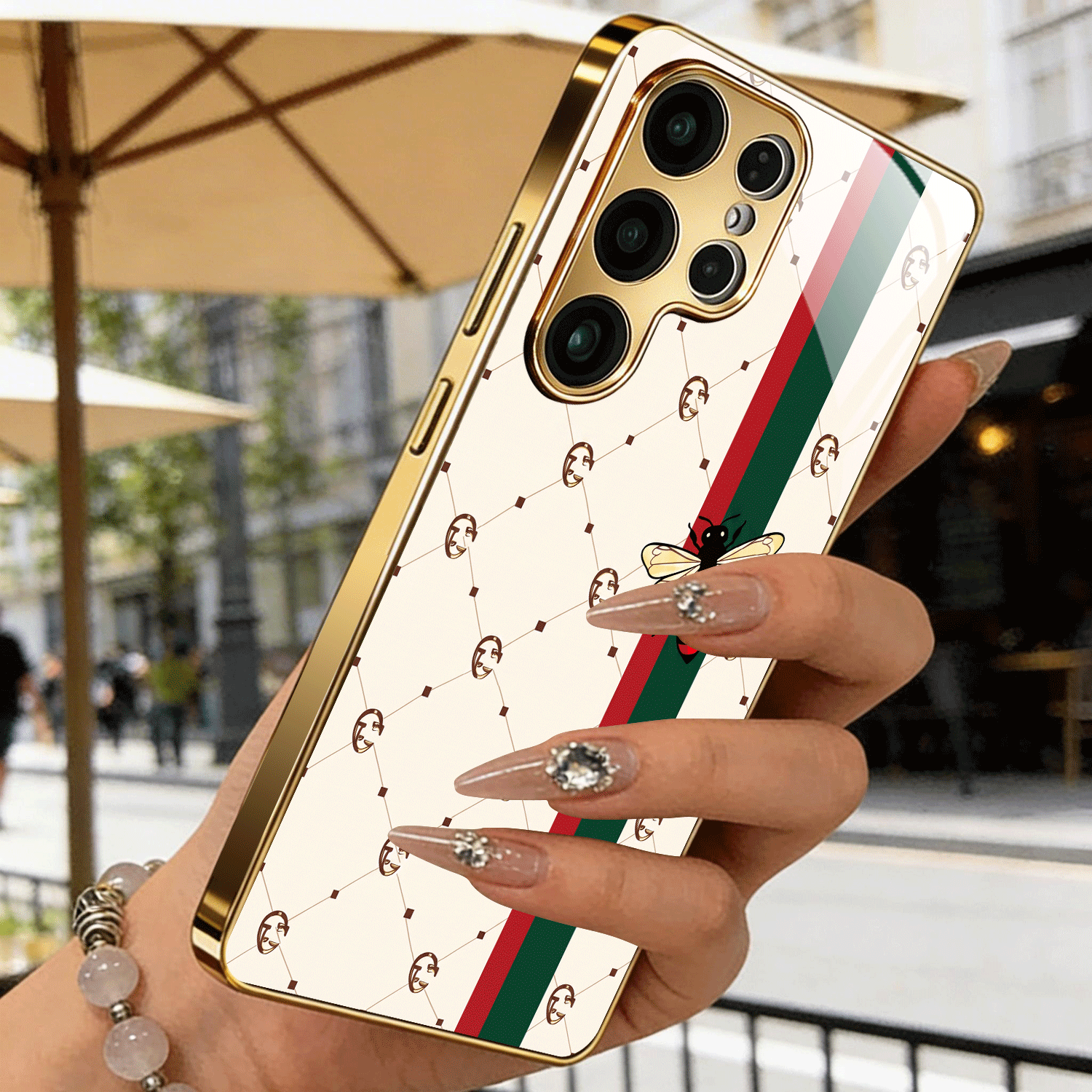 TEMU Phone Case: 2d Flat Bee Decor Phone Case, Light Luxury Electroplated, Tempered Glass Protective Cover, Drop-resistant And Durable, Suitable For