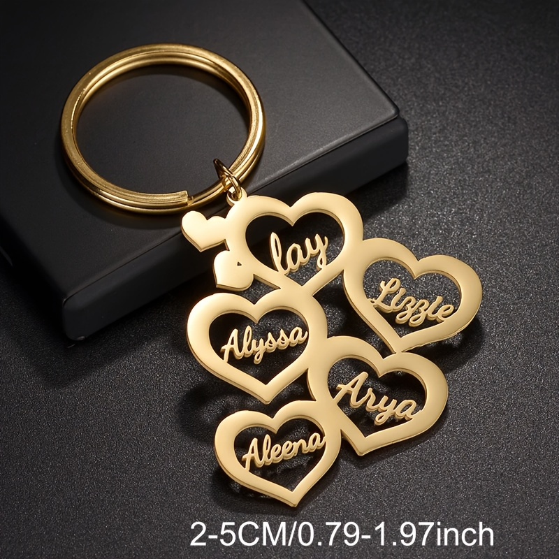 

Personalized Heart-shaped Family Name Keychain - Golden Stainless Steel Pendant With Custom Engraved Names, Elegant Gift For Women, Christmas Or Anniversary, 2.5cm ( Inches), Heart Jewelry