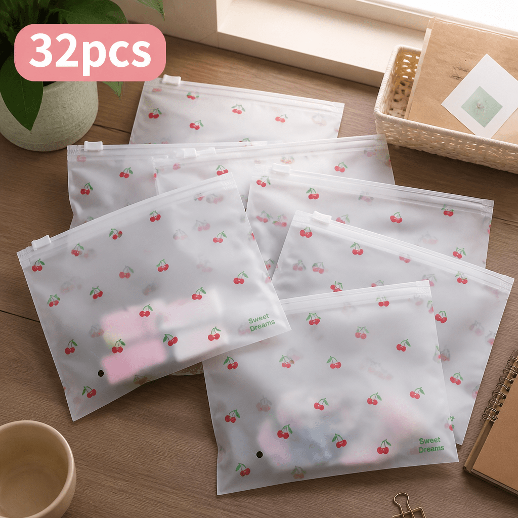 TEMU 32pcs Cherry Print Zipper Storage Bags Suitable For Travel, Reusable Suitable For Jewelry, Makeup, Accessories With Cherry Pouches,
