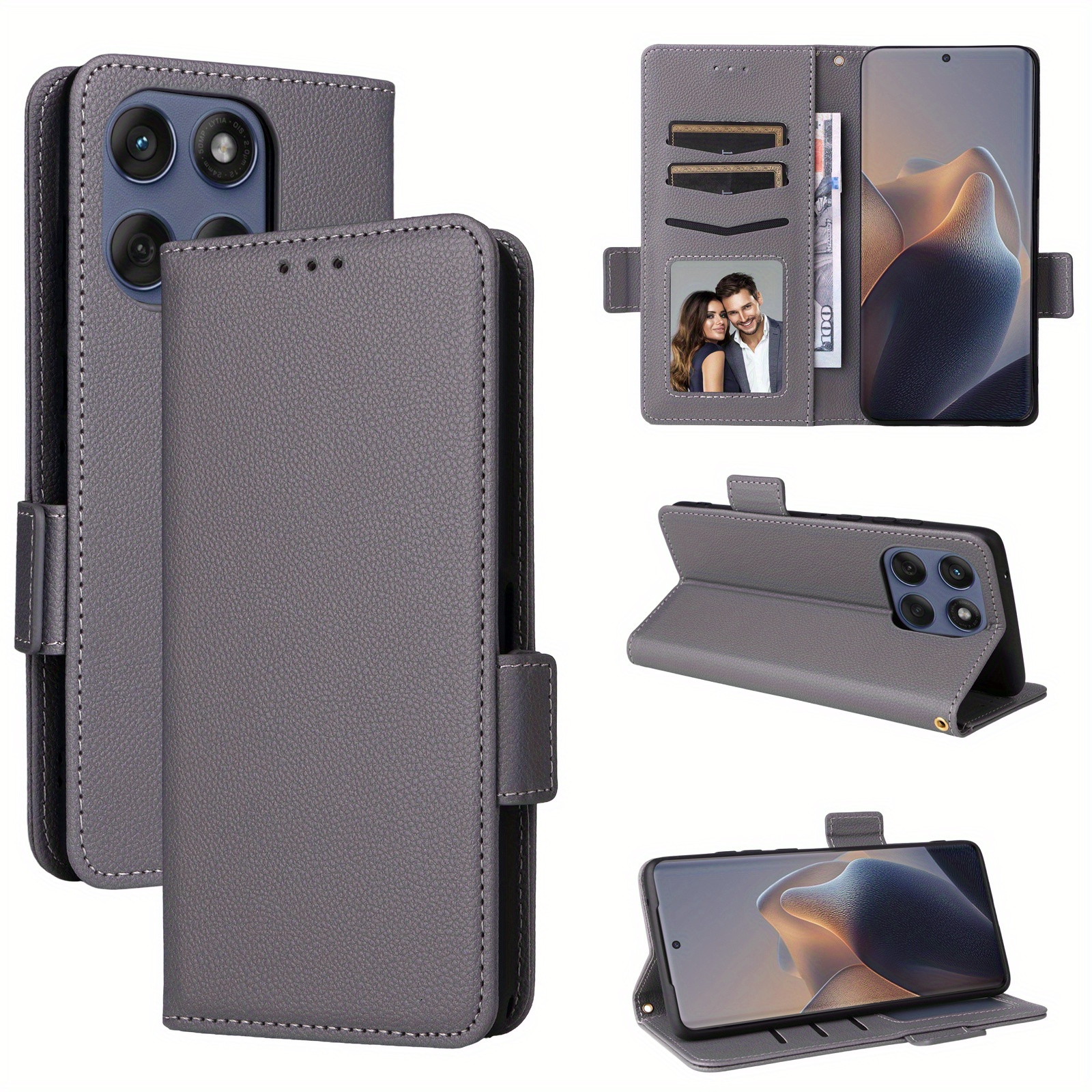 TEMU Fashionable Solid Color Protective Phone Case For Motorola Series, Suitable For Moto Edge 60/g34/35/45/55/75 With Side And Lychee