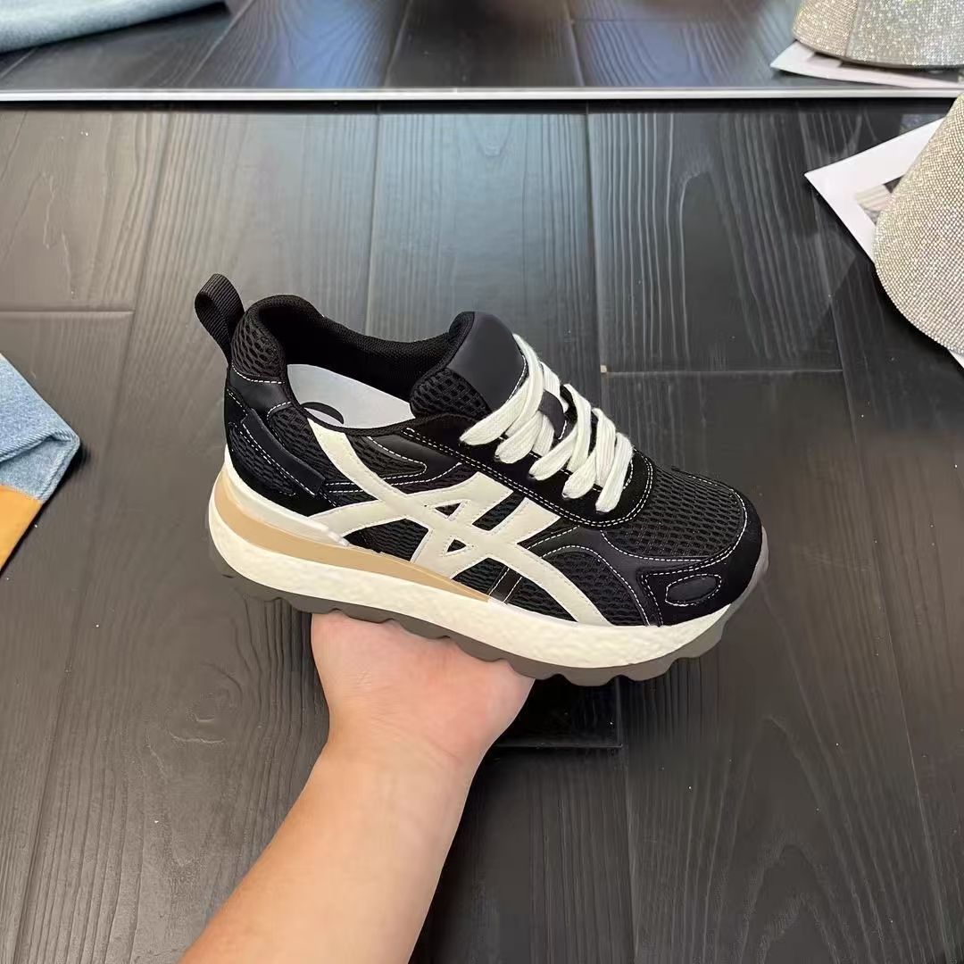 European And Summer Thin Mesh Breathable Sports Shoes, Lightweight Thick-soled Height-increasing Sneakers, Retro All-match Non-slip Soft-soled Casual Women's Shoes For Daily Wear, Women Shoes