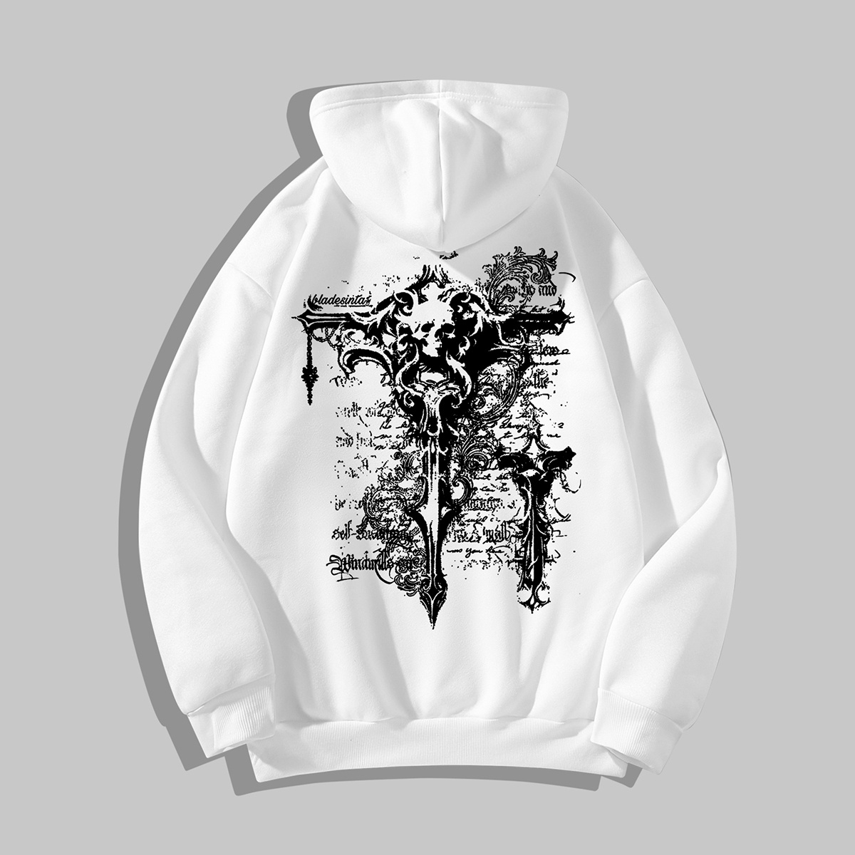 

Men's Dark Gothic Print Hoodie - Black Casual Pullover With Intricate , Loose Fit, Long Sleeve, Polyester Blend For Fall/winter, Sweater Hoodie