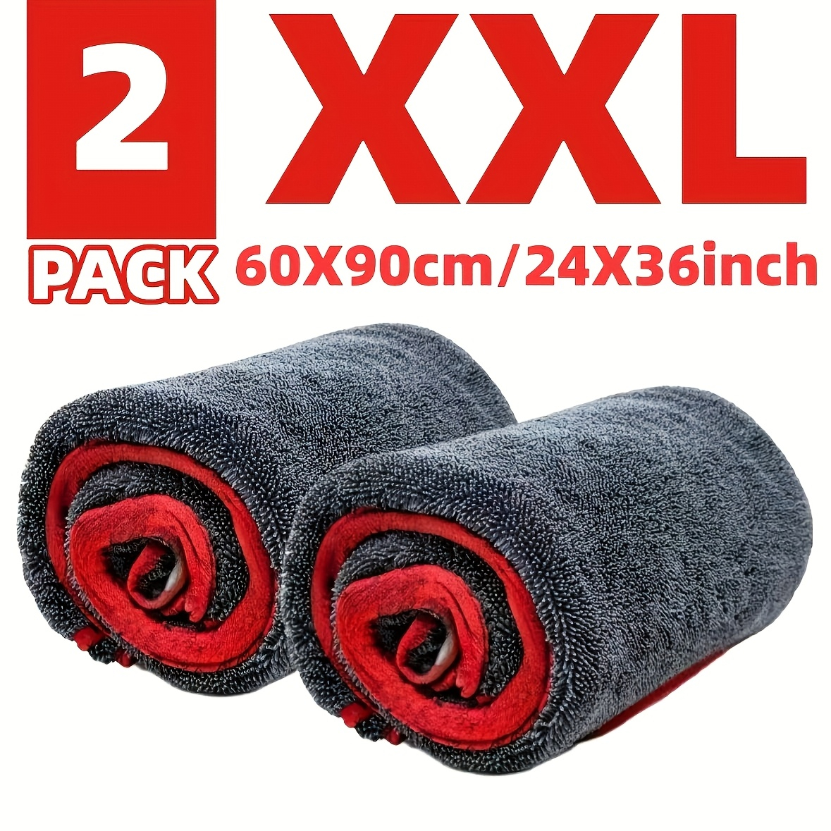 TEMU Xxl Extra Large Fiber Car Towels 2-pack Twisted Thickened Super Absorbent Car Towels For Cars, Trucks, Boats Quick-drying Car Cleaning Cloths