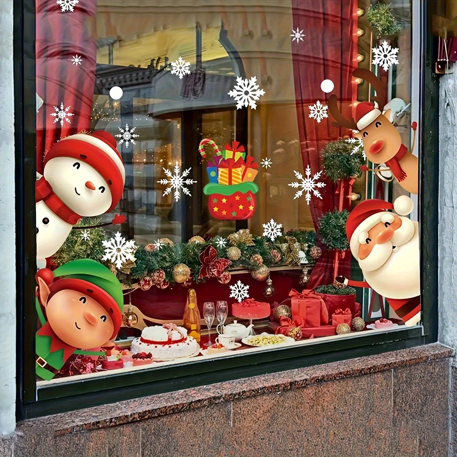 80 Glass Christmas Window Stickers, Specially Prepared for Christmas Decoration, Featuring Santa Claus and Reindeer Themes, Perfect for Party Use, Adding a Festive and Joyful Atmosphere to the Holiday Season.