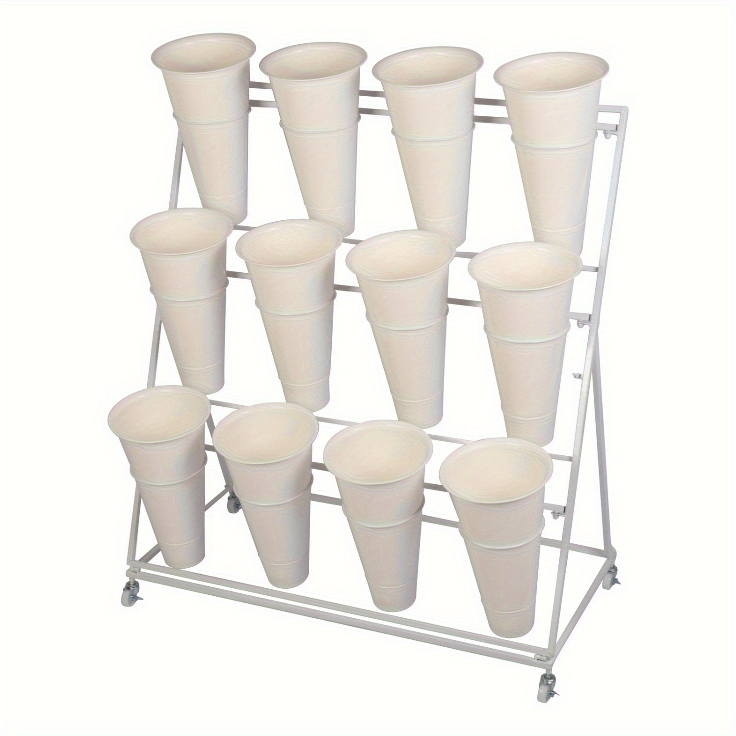 Image of 3-tier 12-bucket Metal Flower Stand -- Mobile Display Rack For Wedding Decor, Florist Shop, Patio Garden & Outdoor Pop-up Events