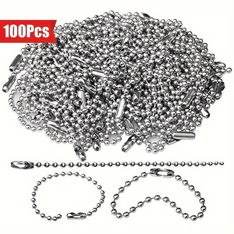 

4-inch Stainless Steel Bead Chain With Ball Connector - Silvery Nickel Keyring Ring Suitable For , Dog Tags And Small Business Supplies