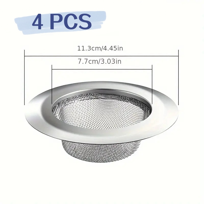 TEMU Lot de 4 passoires d'évier de cuisine en acier inoxydable, panier filtrant de vidange à à large bord, récupérateur de résidus alimentaires