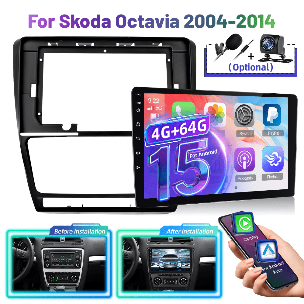 TEMU [4 64gb] 10.1 Inch Upgrade Car Din For Octavia 2004-2014, Compatible Car, 4 Core 1080p Touchscreen Radio 5.0/ Fm/ Swc/ Reversing Camera/ 32eq/