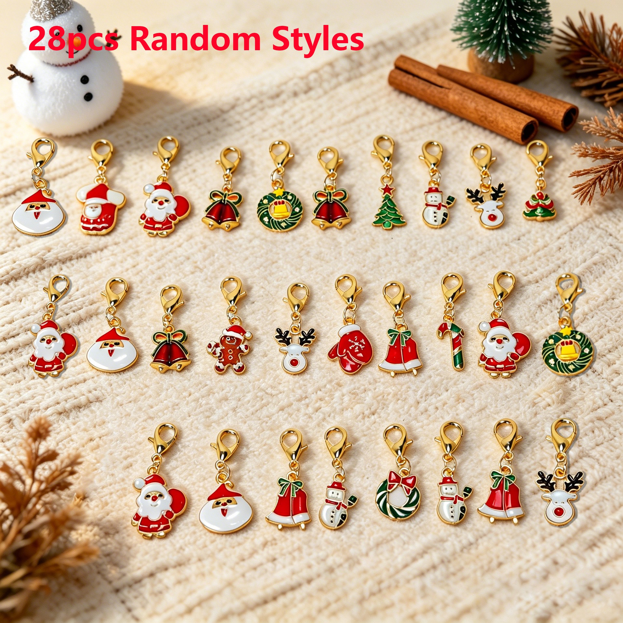 TEMU 28pcs Set, Random Styles Christmas Keychains | Alloy Drip Oil , Santa Claus, Snowman, Reindeer, Bells, Christmas Tree Mixed Styles | Corporate