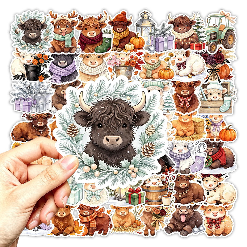 TEMU 65pcs Cute Highland Cow Christmas Stickers. Bike Stickers. Bike Gear Stickers. Decorative Stickers For Journal Phone Case Luggage Laptop Guitar