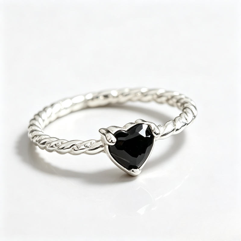 TEMU Anillo de retorcido de circonita sintética negra para mujer, diseño de de moda, moda de lujo , estilo minimalista