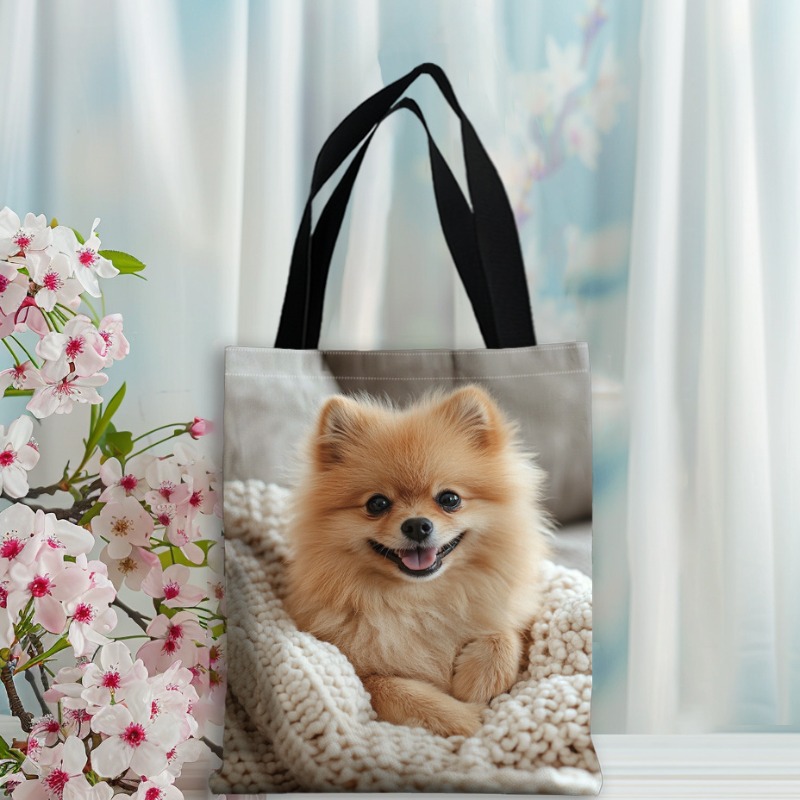 TEMU 1 stuks Pomeranian schoudertas voor dames - Leuke handtas met hond en dekenprint, geschikt voor winkelen, dagelijks gebruik, ideaal cadeau voor