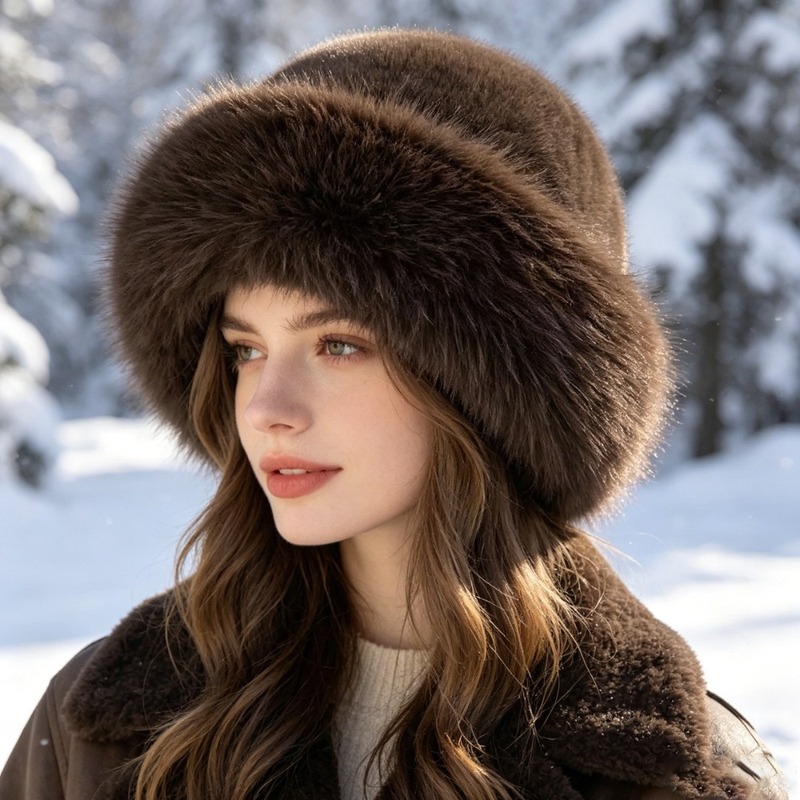 TEMU New Women's Fashion Plush Hat, Autumn Winter Plush Hat, Mongolian Hat, Brimless Plush Fluffy Ski Riding Warm Hat