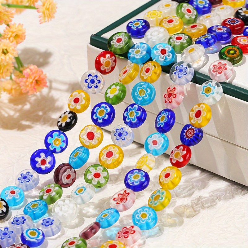 

140pcs Floral Glass Beads, , Making Supplies For Bracelets, Necklaces, Earrings