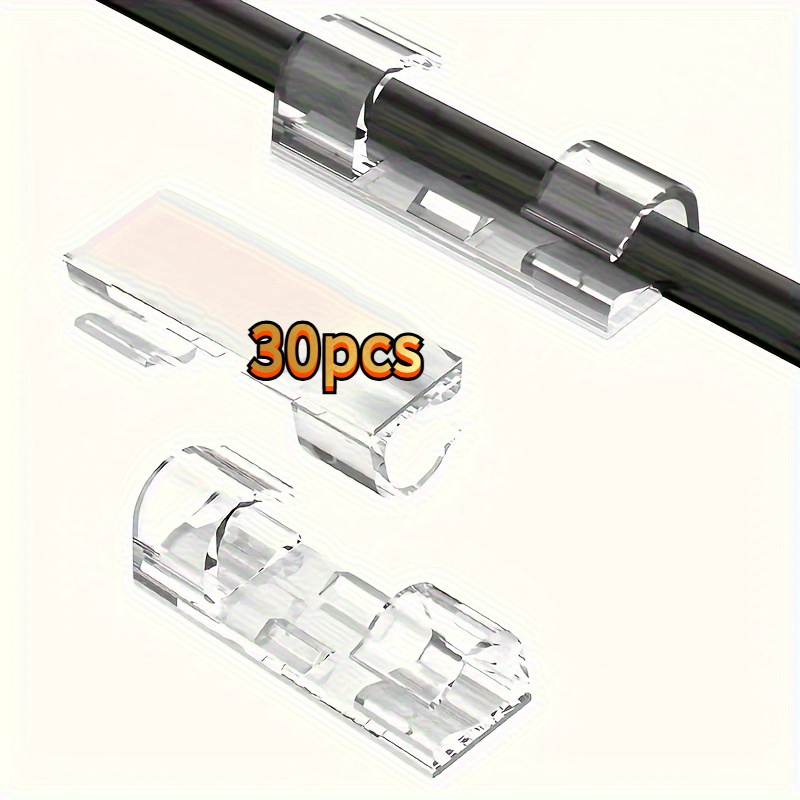 30 Transparent Adhesive Cable Clips - Durable Plastic Wire Organizers For Power Cord Management, Secure Under Desk And Wall Mounting, Neat Cable Storage Solution