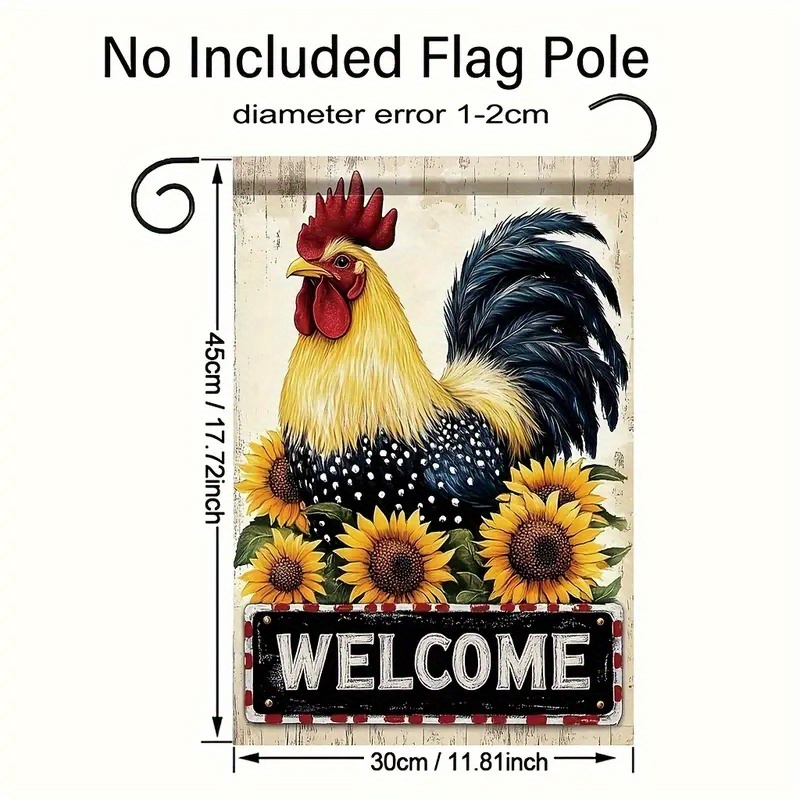 TEMU Polyester Material, Sunflower Rooster Flag, 18x12 Inches, Double Garden Flag, Lawn Flag, Outdoor Decorative, Home Decor, Outdoor Decor, Yard Decor, Flagpole Not Included