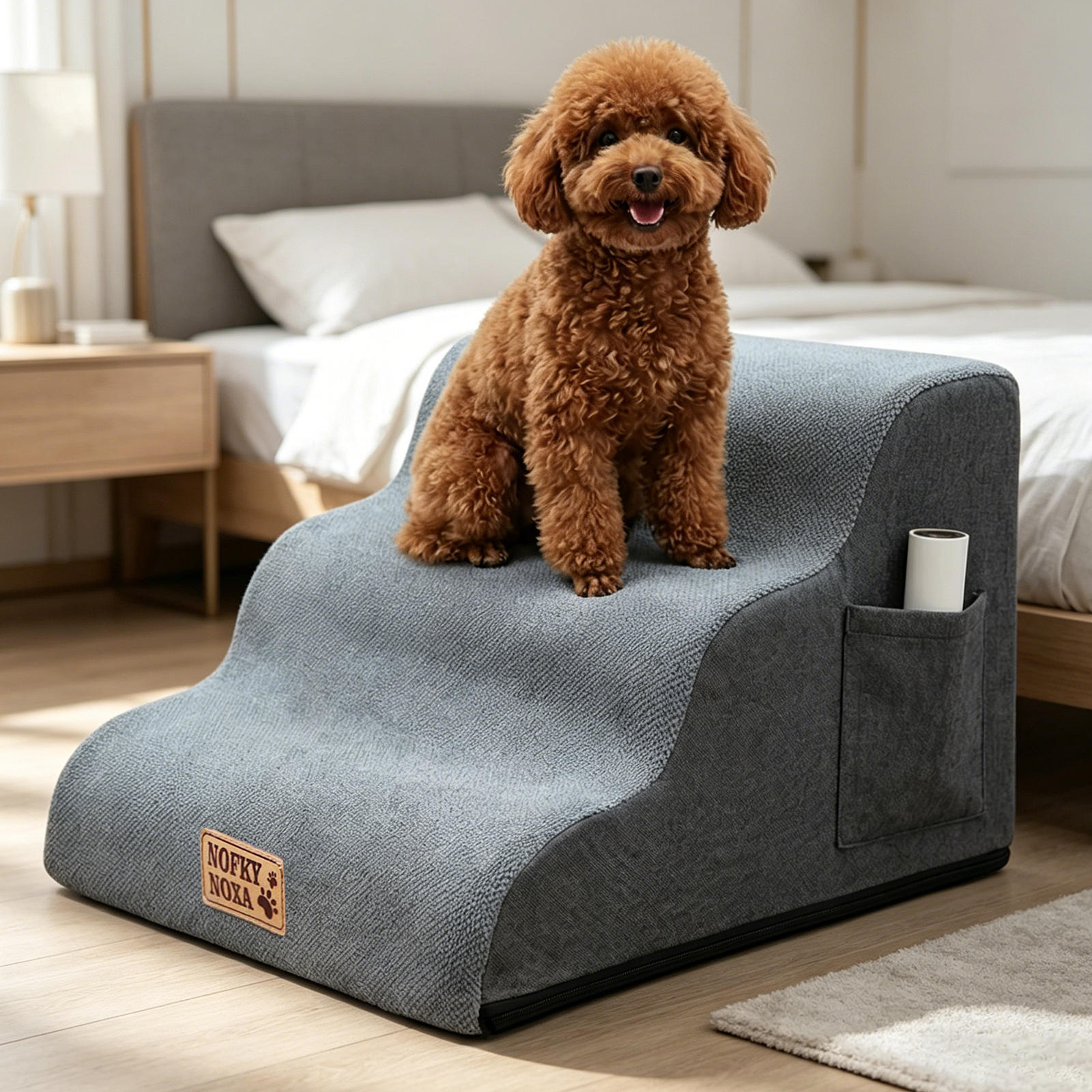 TEMU 3/4/5-level Memory Foam Dog Steps With Non-slip Base & Removable Cover - Suitable For Elderly Puppies, Multi-level Pet Ladder For Small Dogs,