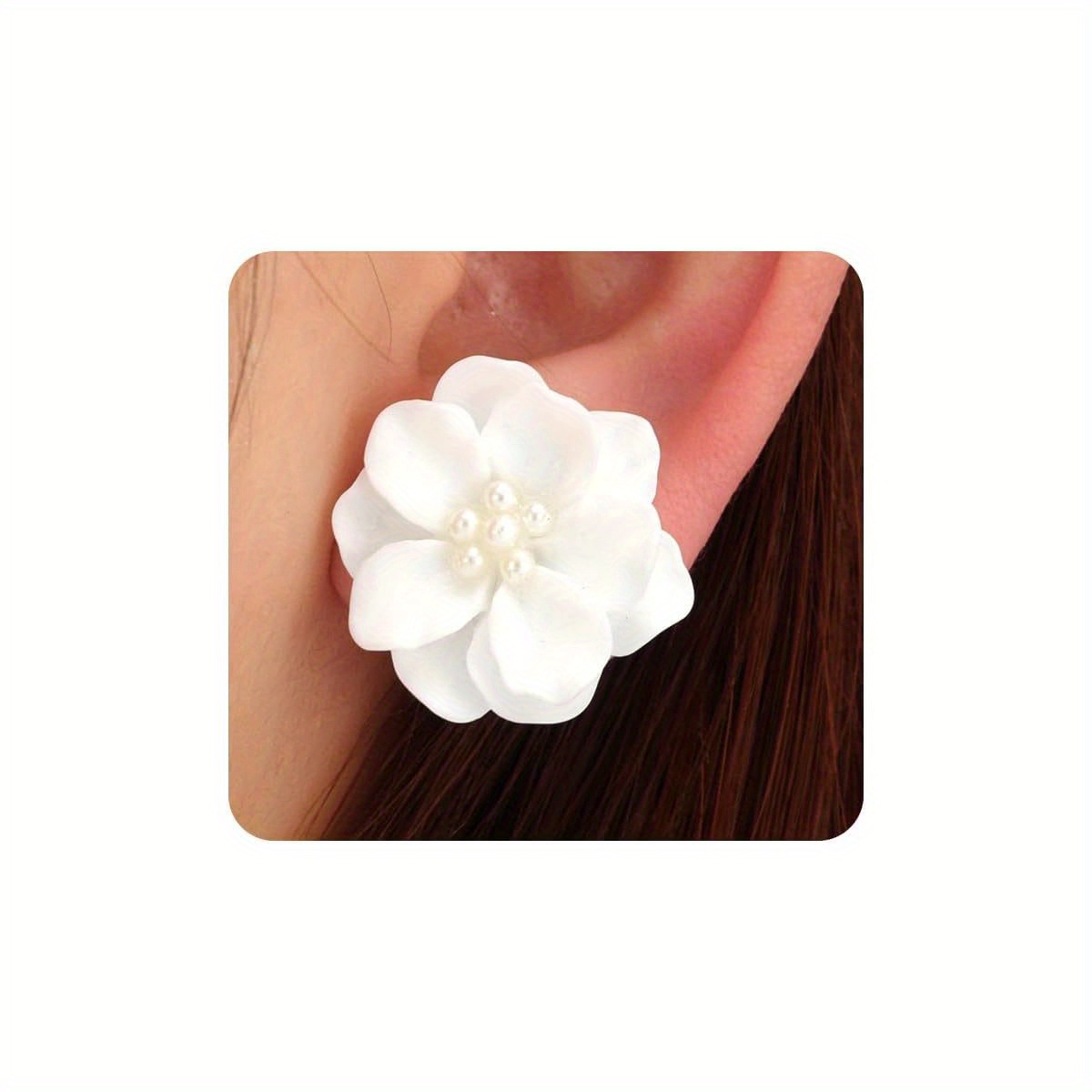 boho acrylic   stud earrings for women, white exaggeration camellia drop earrings, sweet resin flower dangle earrings jewelry gift Product details 0